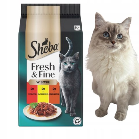 Sheba Fresh&Fine wołowina kurczak jagnięcina w sosie 6x 50g