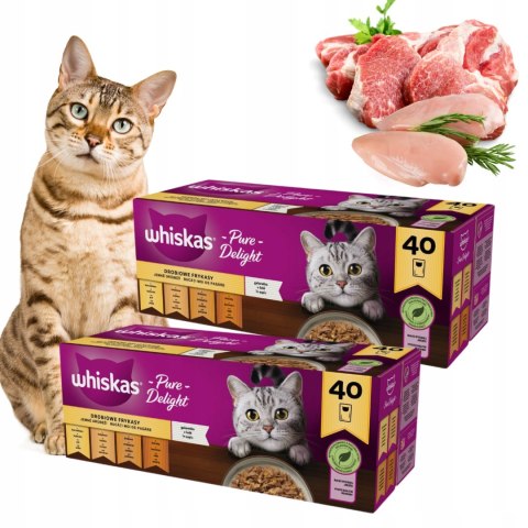 WHISKAS saszetki 2 x 85gx40 Pure Delight DROBIOWE FRYKASY w galarecie