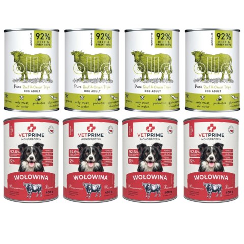 ZESTAW MONOPROTEINOWA WOŁOWINA BEEF 8X400 VETPRIME OLLO