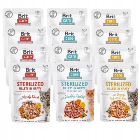 BRIT CARE CAT FG STERILISED RABBIT DUCK SALMON&TUNA 12X85