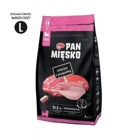 Pan Mięsko Karma PIES cielęcina z przepiórką L dla szczeniąt 3kg