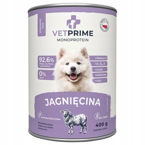 VetPrime Monoprotein Jagnięcina - Karma Mokra dla Psów Dorosłych 400g