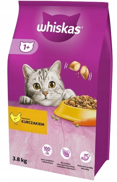 Whiskas karma sucha kurczak 3,8 kg dla kota dorosłego