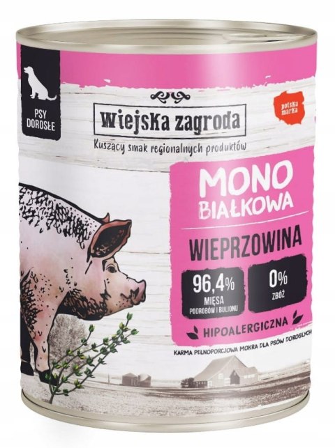 Wiejska Zagroda Karma mokra dla psa Monobiałkowa Wieprzowina (dorosły) 800g