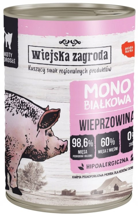 Wiejska Zagroda Monobiałkowa Wieprzowina dla kota 400g