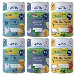 BALTICA MOKRA KARMA ZESTAW NOWCH SMAKÓW 6X400 INDYK WIEPRZOWINA GĘSINA