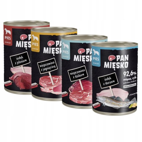 Pan Mięsko Pakiet Próbny 4x400 Mix Smaków Indyk z Jeleniem, dorszem, z dzik