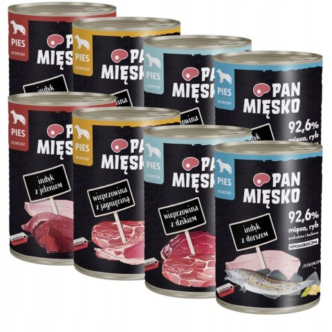 Pan Mięsko Pakiet Próbny 8x400 Mix Smaków Indyk z Jeleniem, dorszem, z dzik