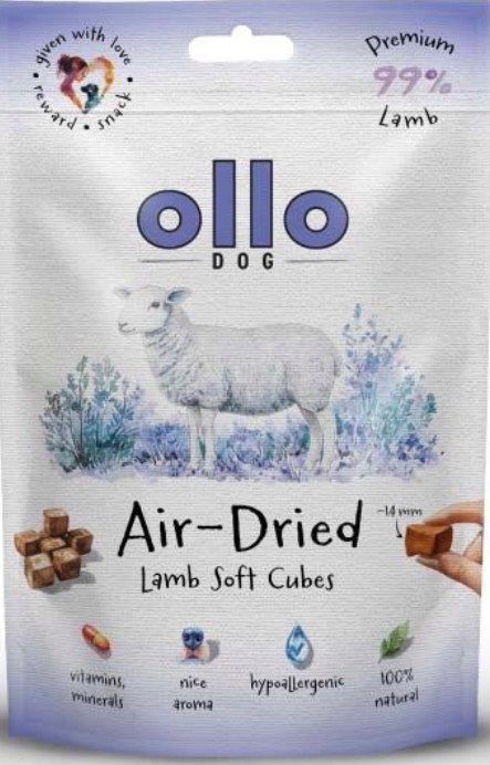 Przysmak dla psa Ollo - AIR-DRIED SOFT CUBES JAGNIĘCINA, monobiałkowy - 80g