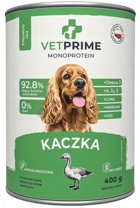 VetPrime Monobiałkowa Kaczka 12X400g karma mokra dla psa HYPOALERGICZNA