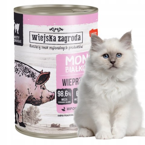 Wiejska Zagroda monobiałkowa kot PUSZKI dla kota mix SMAKÓW 6x400g KACZKA