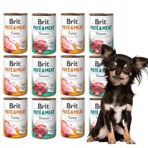 BRIT PATE MEAT 12X400 zestaw puszek dla psa Venison Duck Lamb Turkey