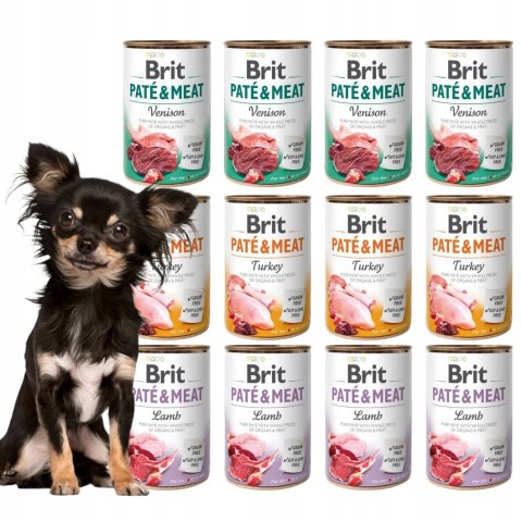 BRIT PATE MEAT 12X400 zestaw puszek dla psa Venison Lamb Turkey