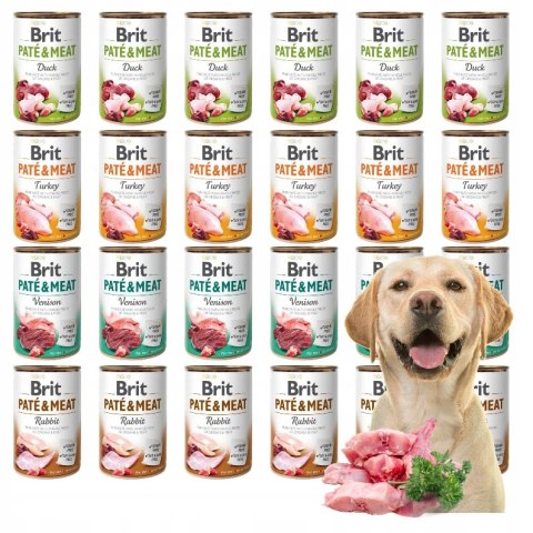 BRIT PATE MEAT 24X400 zestaw puszek dla psa Venison Duck Rabbit Turkey