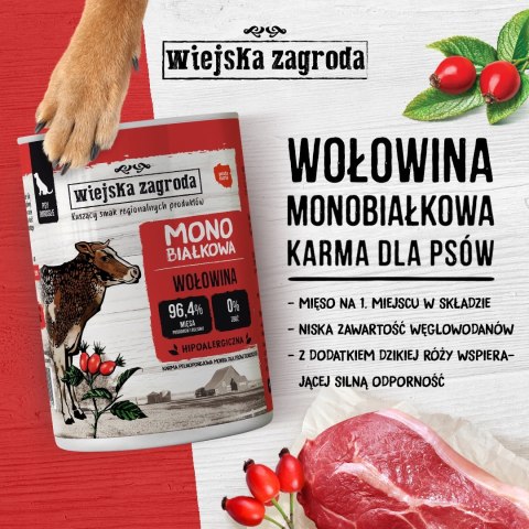 Wiejska Zagroda Karma mokra dla psa Monobiałkowa Wołowina (dorosły) 400g