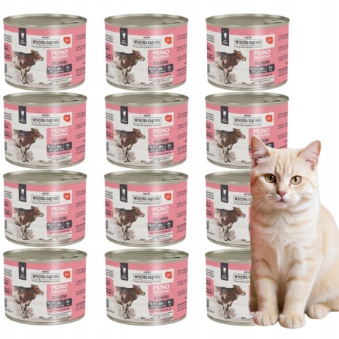 ZESTAW Wiejska Zagroda mokra karma MONOBIAŁKOWA KOT Wołowina 12X200g