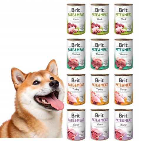 BRIT PATE MEAT 12X400 zestaw puszek dla psa Venison Duck Lamb Turkey