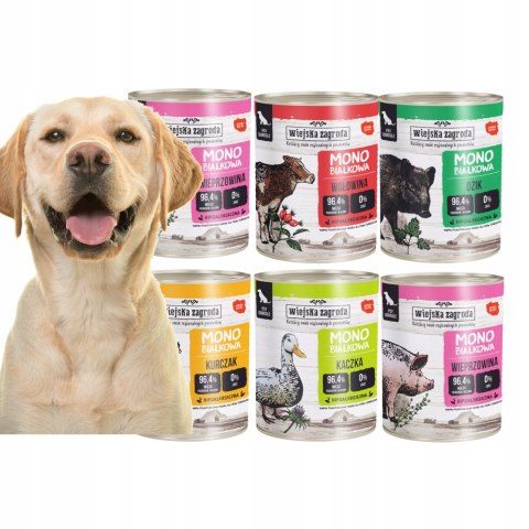 WIEJSKA ZAGRODA Monobiałkowa Mix Smaków karma mokra dla psa 6 x 800g