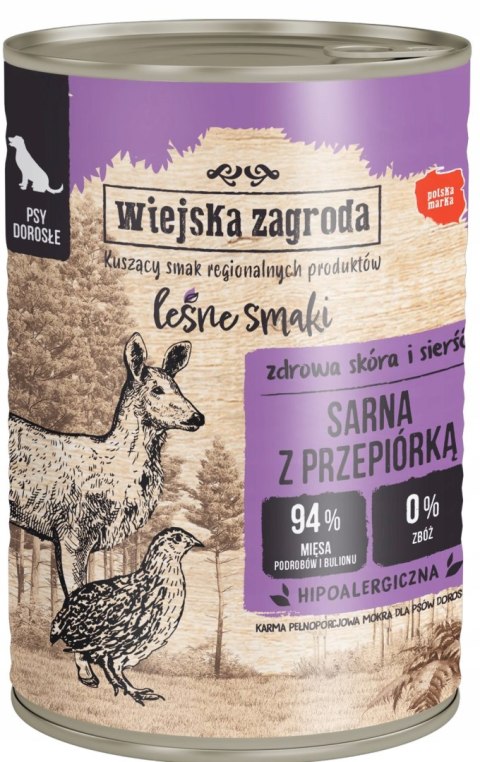 Wiejska Zagroda Leśne Smaki Pies Sarna z przepióką 400g mokra karma