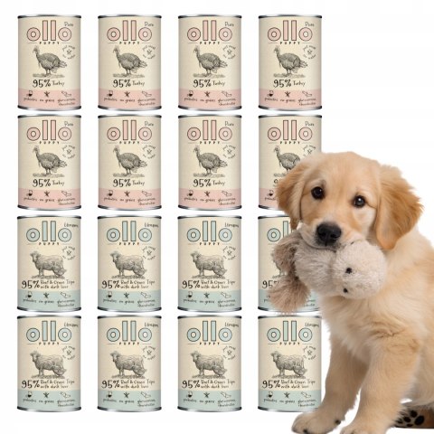 ZESTAW OLLO PURE PUPPY WOŁOWINA INDYK 16X400G MIX DLA SZCZENIĄT KARMA MOKRA