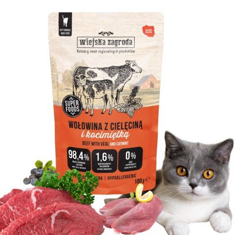 Wiejska Zagroda Karma mokra dla kota Wołowina z cielęciną i kocimiętką (dorosły) 100g