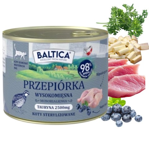 BALTICA Przepiórka 185g karma mokra monobiałkowa dla kota