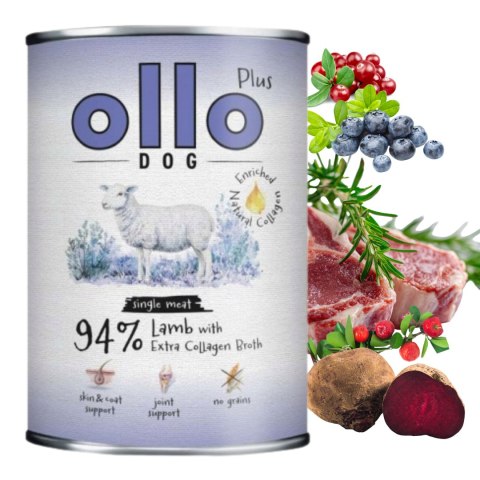 OLLO PLUS KOLAGEN - JAGNIĘCINA 12x400g - MONOBIAŁKOWA KARMA MOKRA DLA PSA