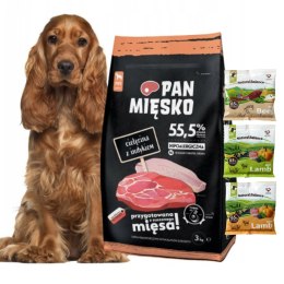 Pan Mięsko Karma PIES cielęcina z indykiem chrupki M 3kg + PRÓBKI