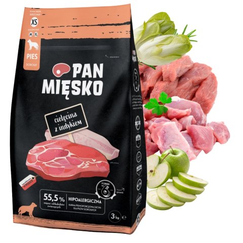 Pan Mięsko Karma sucha dla psa Cielęcina z indykiem (dorosły) chrupki XS 3k