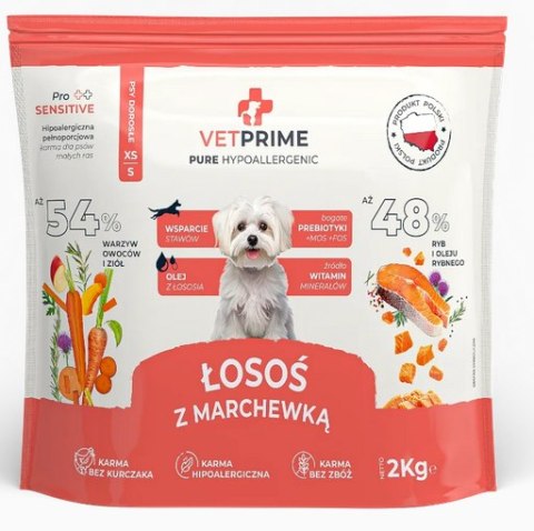 VETPRIME PURE HYPOALLERGENIC ŁOSOŚ Z MARCHEWKĄ XS/S 2kg