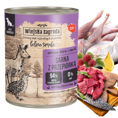 Wiejska Zagroda Leśne Smaki Sarna z przepióką 800g mokra karma dla psa
