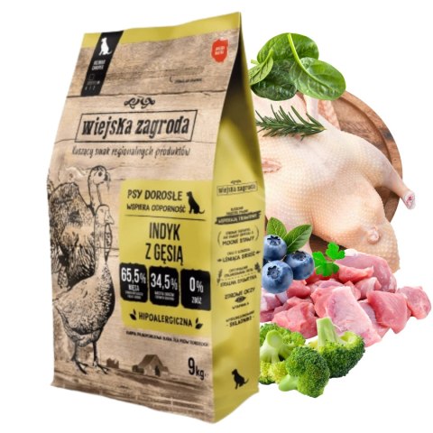 Wiejska Zagroda indyk z gęsią 9kg hipoalergiczna karma dla psa