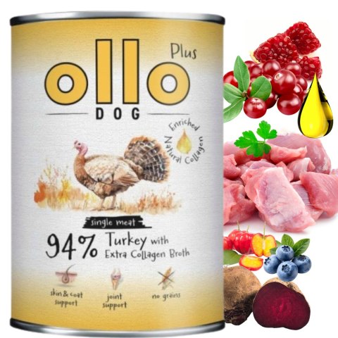 ZESTAW OLLO PLUS KOLAGEN - INDYK 12X400g - MONOBIAŁKOWA KARMA MOKRA DLA PSA