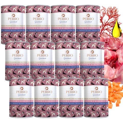 ZESTAW PERRO Gourmet Królik z marchewką dla psów dorosłych 12X400g