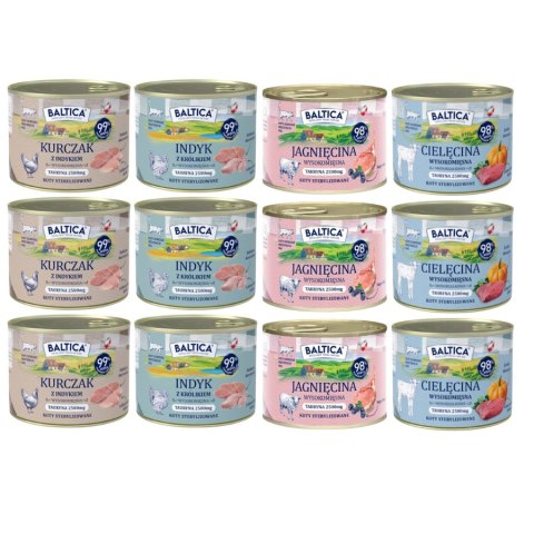 BALTICA 12x185g Karma Mokra dla Kota MIX 99% Mięsa HIT cielęcina jagnięcina