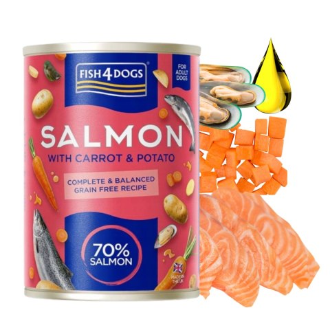 FISH4DOGS KARMA MOKRA DLA PSA ŁOSOŚ 395g 70% RYBY