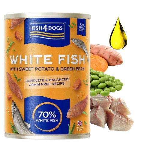 Fish4Dogs Biała Ryba z Batatami i Zieloną Fasolką 395g