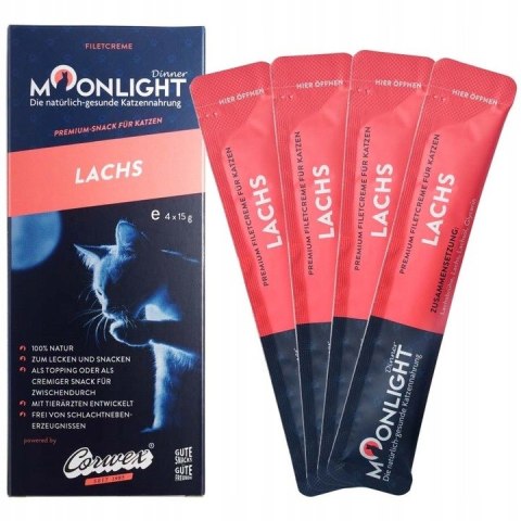 Moonlight Dinner Creme Łosoś 4x15 g - kremowy przysmak dla kota, polewa i sos