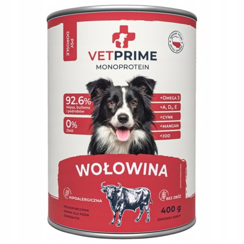 VetPrime Monoprotein Wołowina 400g karma mokra dla psa bez zbóż
