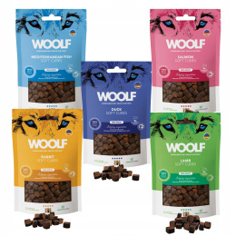 WOOLF NOWE SMACZKI 5X100 MONOPROTEIN MIX CUBES KRÓLIK RYBKA LAMB